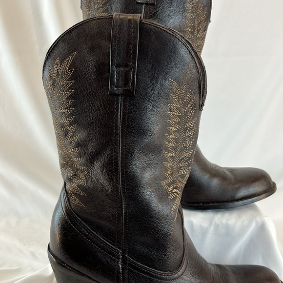 Steve Madden Frontier Brown Leather Mid-Calf Heeled Cowboy Boots - Picture 3 of 11